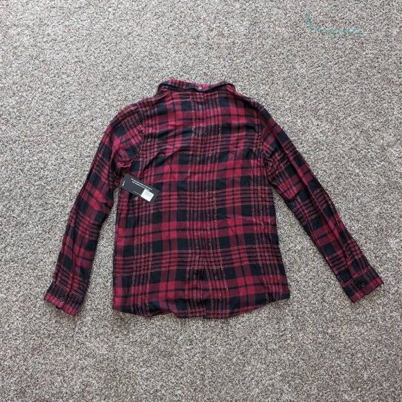 NWT Thread And Supply Button Down Plaid Shirt Size Medium Red Black and Gold - Picture 3 of 8